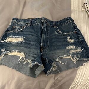 Zara Dark Blue Ripped Jean Shorts